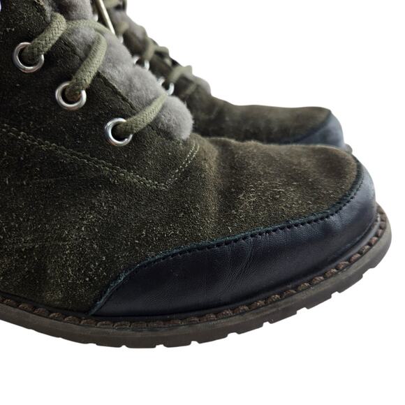 EMU Australia Boots Women 8 Waldron Green Suede Waterproof Moto Combat Shearling - Picture 3 of 12